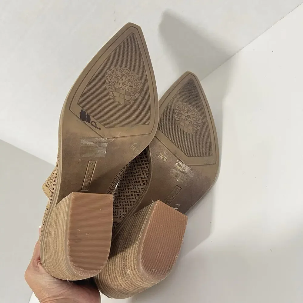 Vince Camuto Gibbela Perforated Woven Booties Tan Size 11 Zip Back Pointy Wester